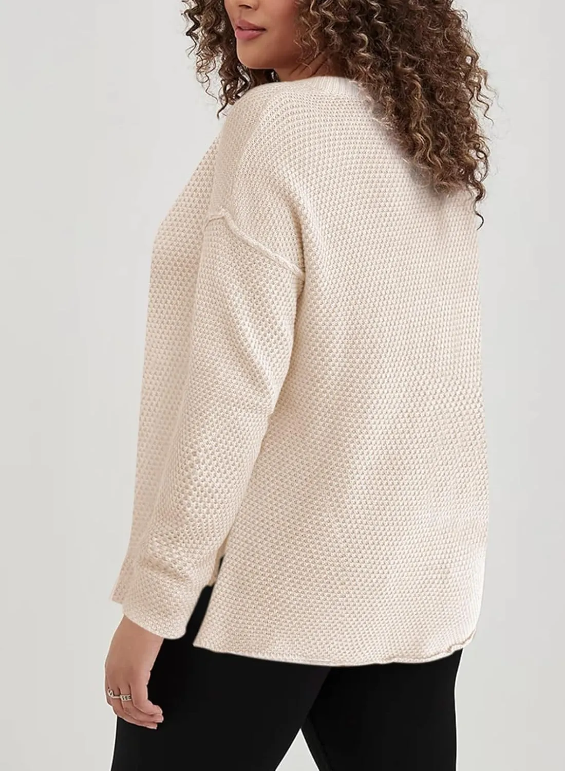 Eytino Womens Plus Size Sweaters Casual Long Sleeve Loose V Neck Button Henley Tops Pullover Knit Jumpers,(1X-5X)