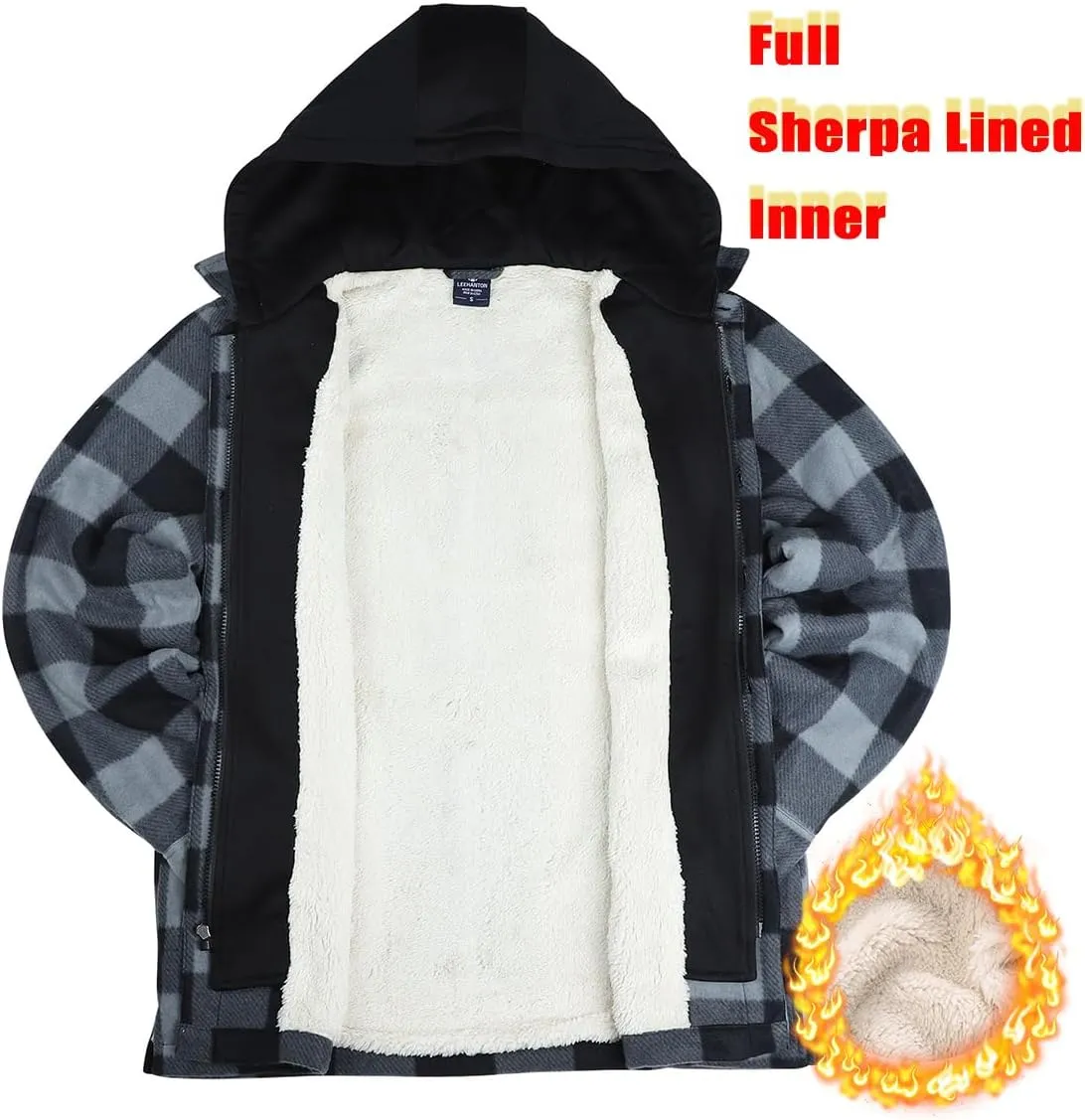 Facitisu Men's Winter Zip Up Hoodie Sherpa Fleece Sweatshirt Warm Thick heavyweight Coats