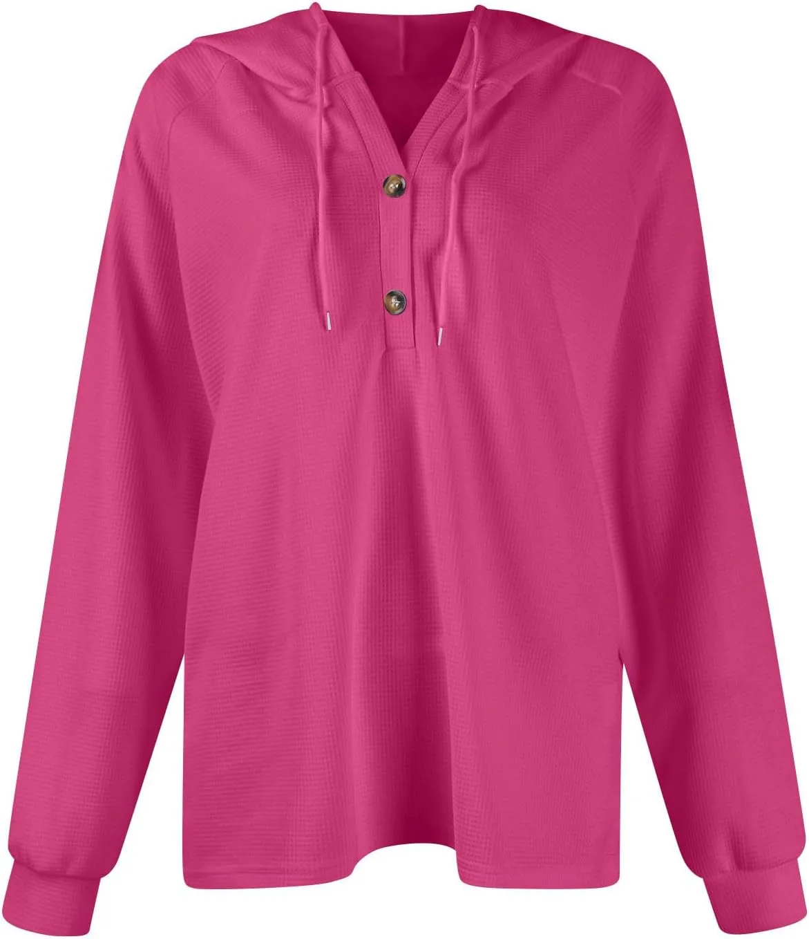 Fall Hoodies for Women Waffle Knit Raglan Long Sleeve Tops V Neck Button Down Shirts Hooded Tunic Pullover Sweaters