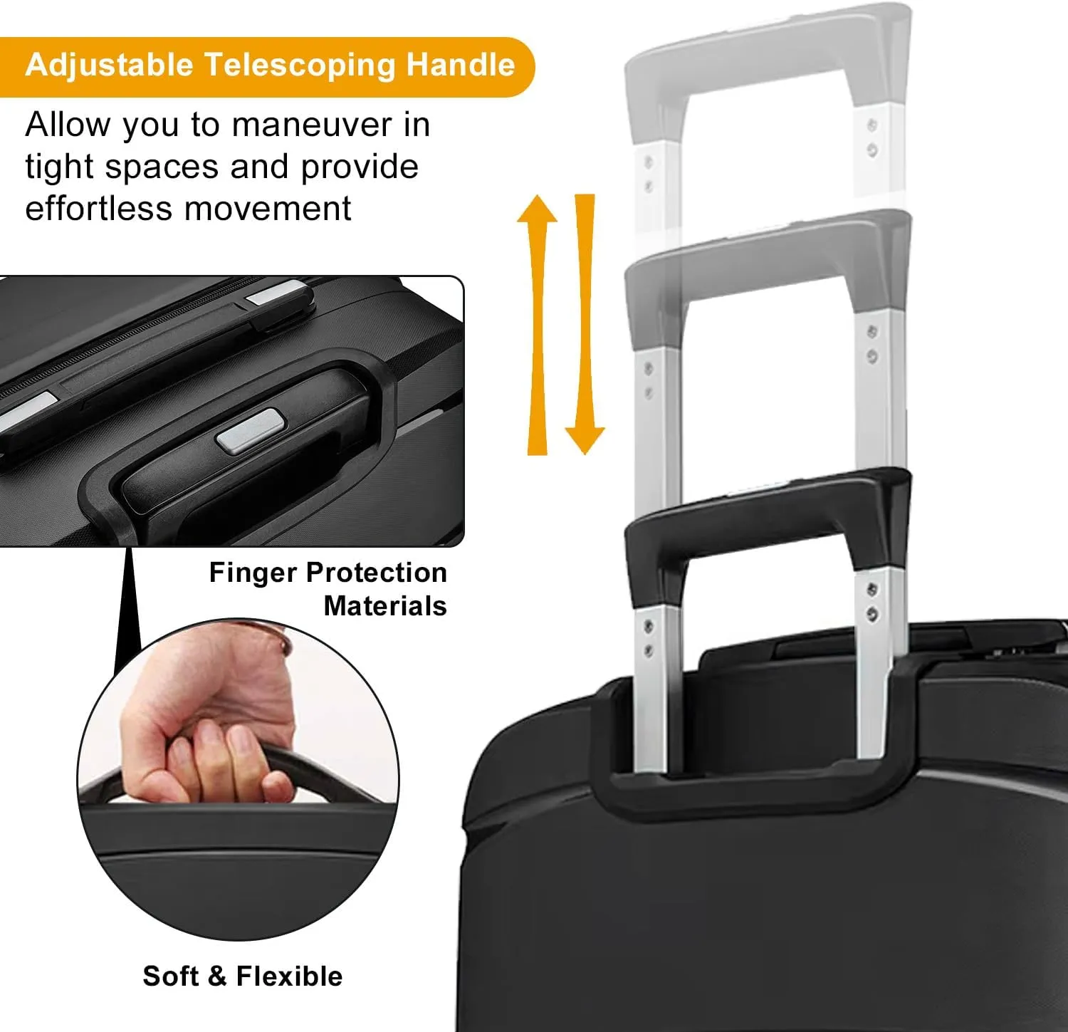 Fancial Expandable Luggage with Spinner Wheels, Black, Carry-On 20-Inch