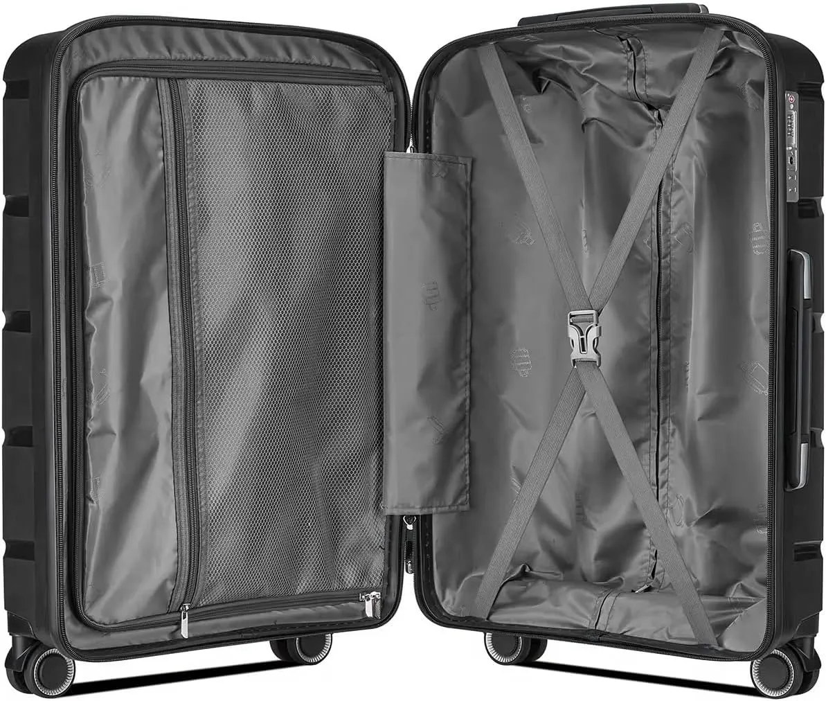 Fancial Expandable Luggage with Spinner Wheels, Black, Carry-On 20-Inch