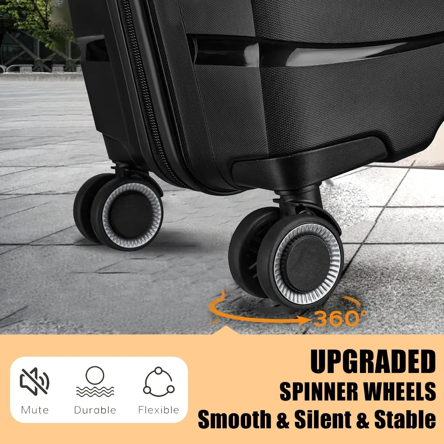 Fancial Expandable Luggage with Spinner Wheels, Black, Carry-On 20-Inch