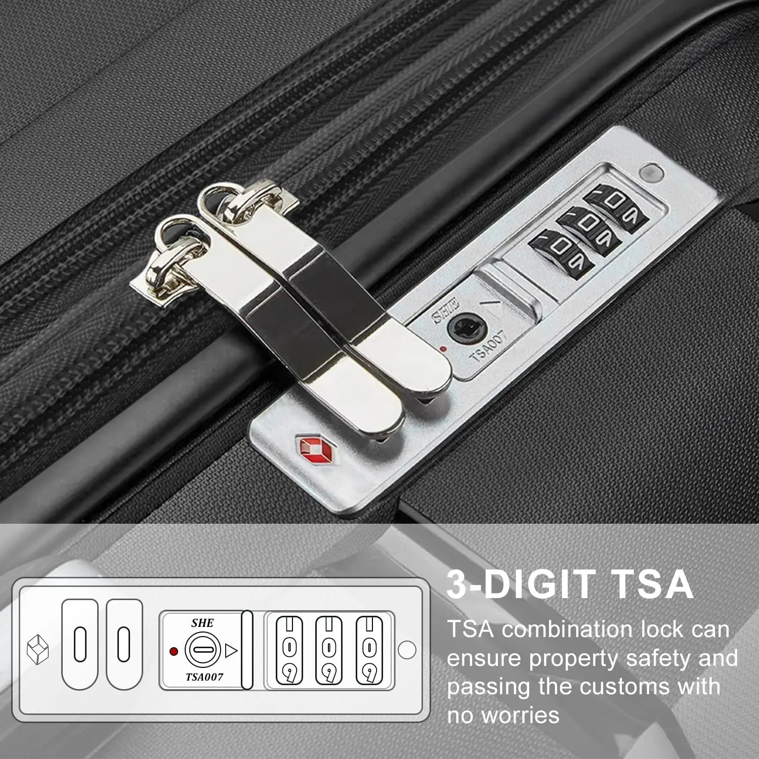 Fancial Expandable Luggage with Spinner Wheels, Black, Carry-On 20-Inch