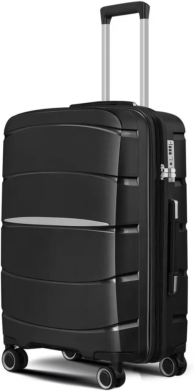 Fancial Expandable Luggage with Spinner Wheels, Black, Carry-On 20-Inch