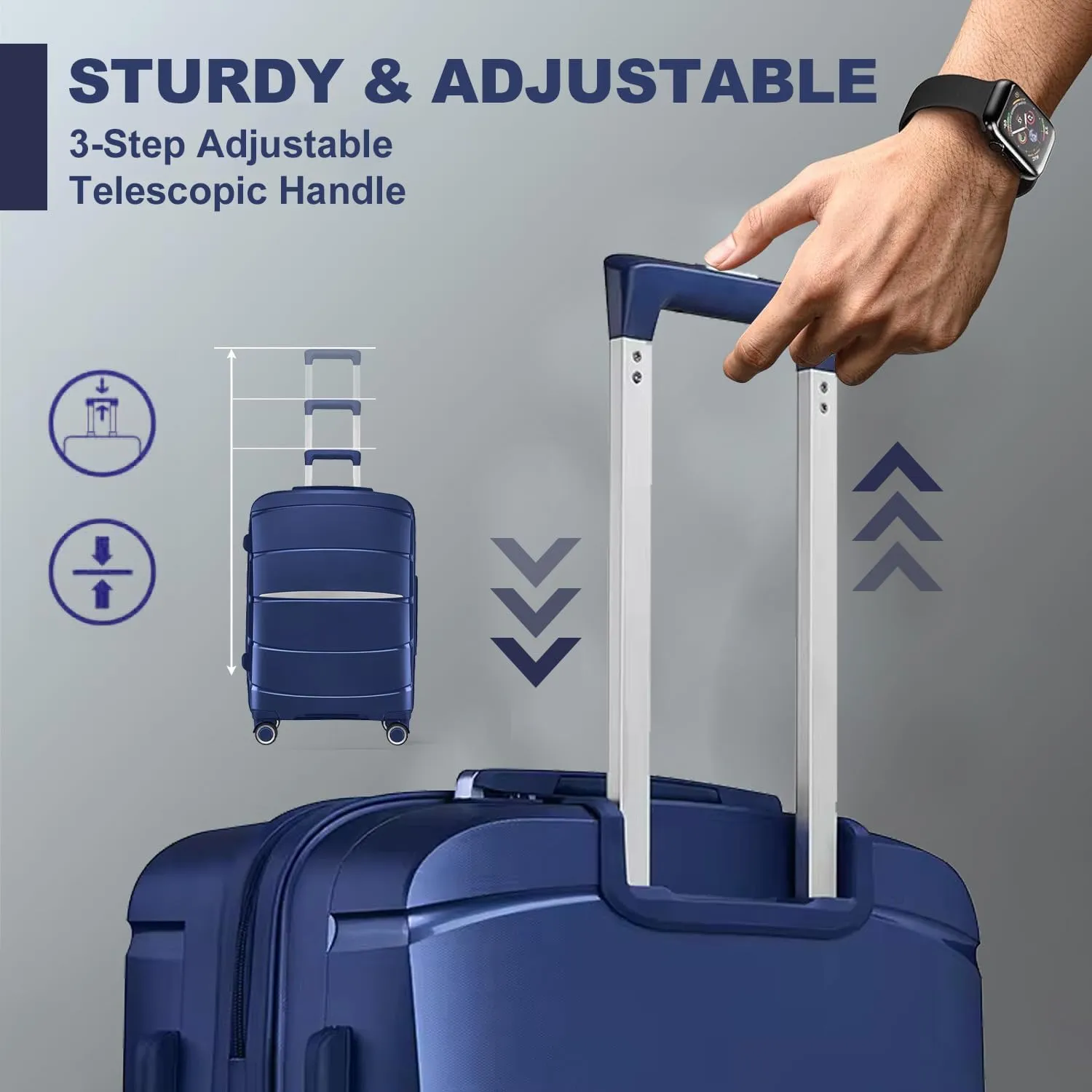 Fancial Expandable Luggage with Spinner Wheels, Blue, Carry-On 20-Inch