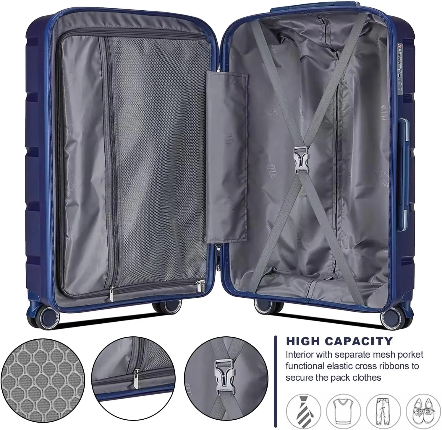 Fancial Expandable Luggage with Spinner Wheels, Blue, Carry-On 20-Inch