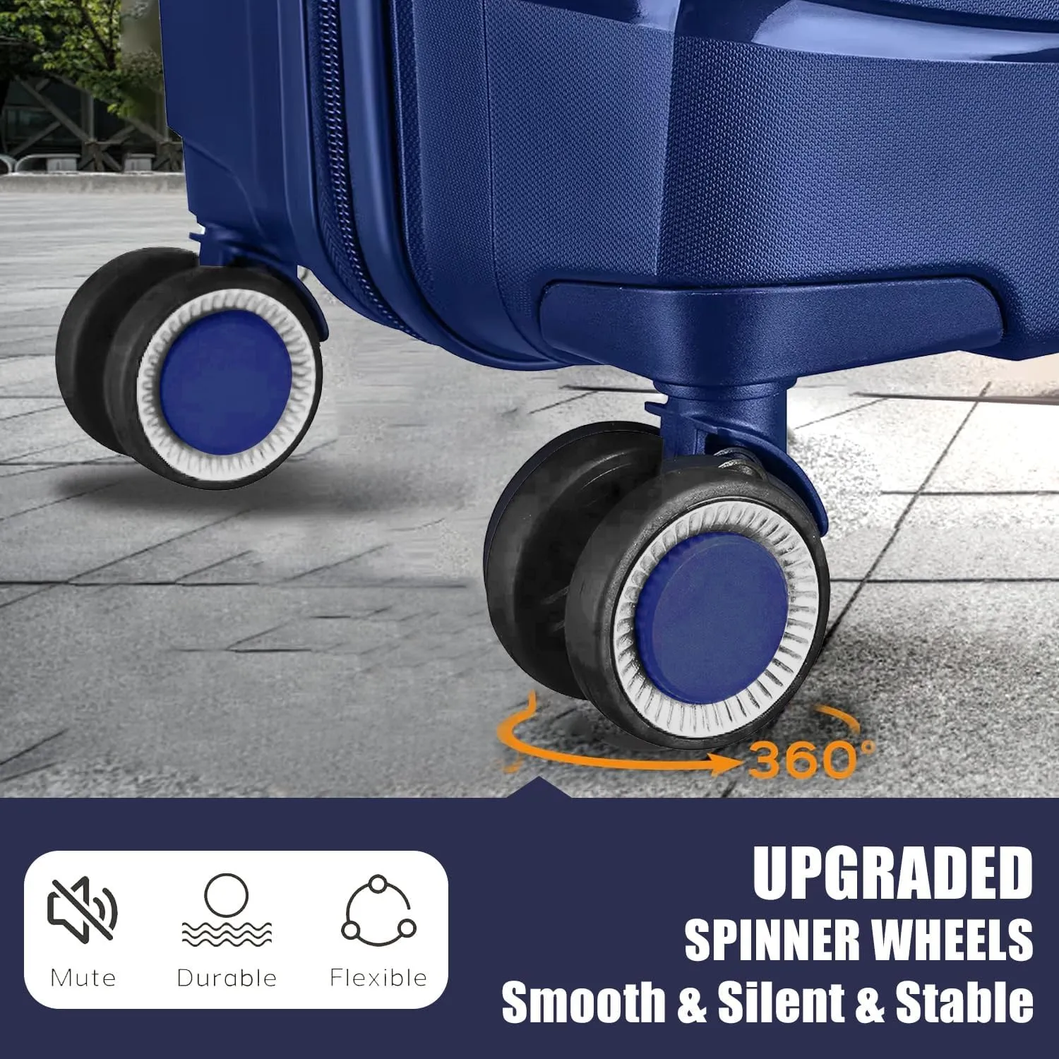 Fancial Expandable Luggage with Spinner Wheels, Blue, Carry-On 20-Inch