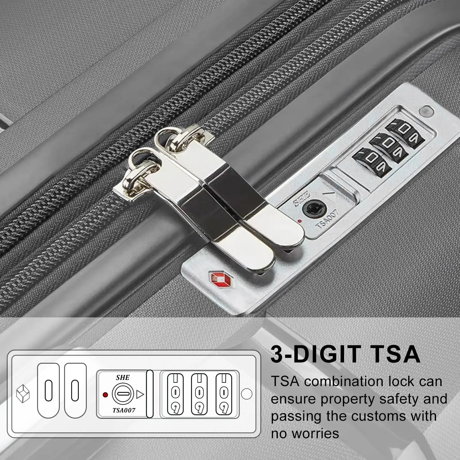 Fancial Expandable Luggage with Spinner Wheels, Gray, Carry-On 20-Inch