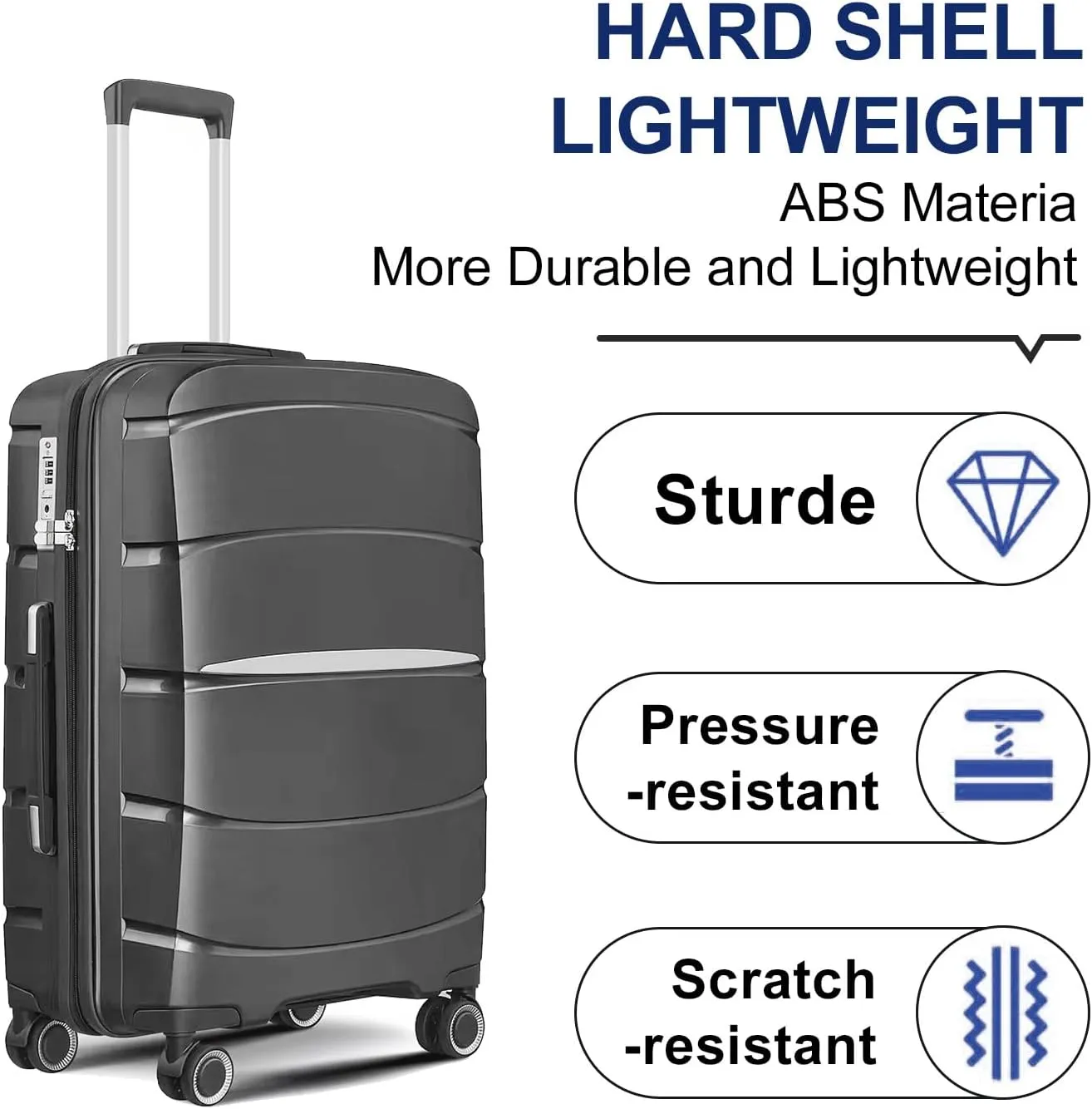 Fancial Expandable Luggage with Spinner Wheels, Gray, Carry-On 20-Inch