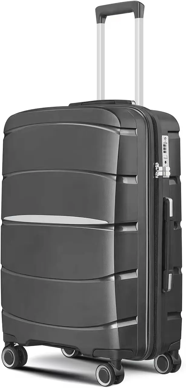 Fancial Expandable Luggage with Spinner Wheels, Gray, Carry-On 20-Inch