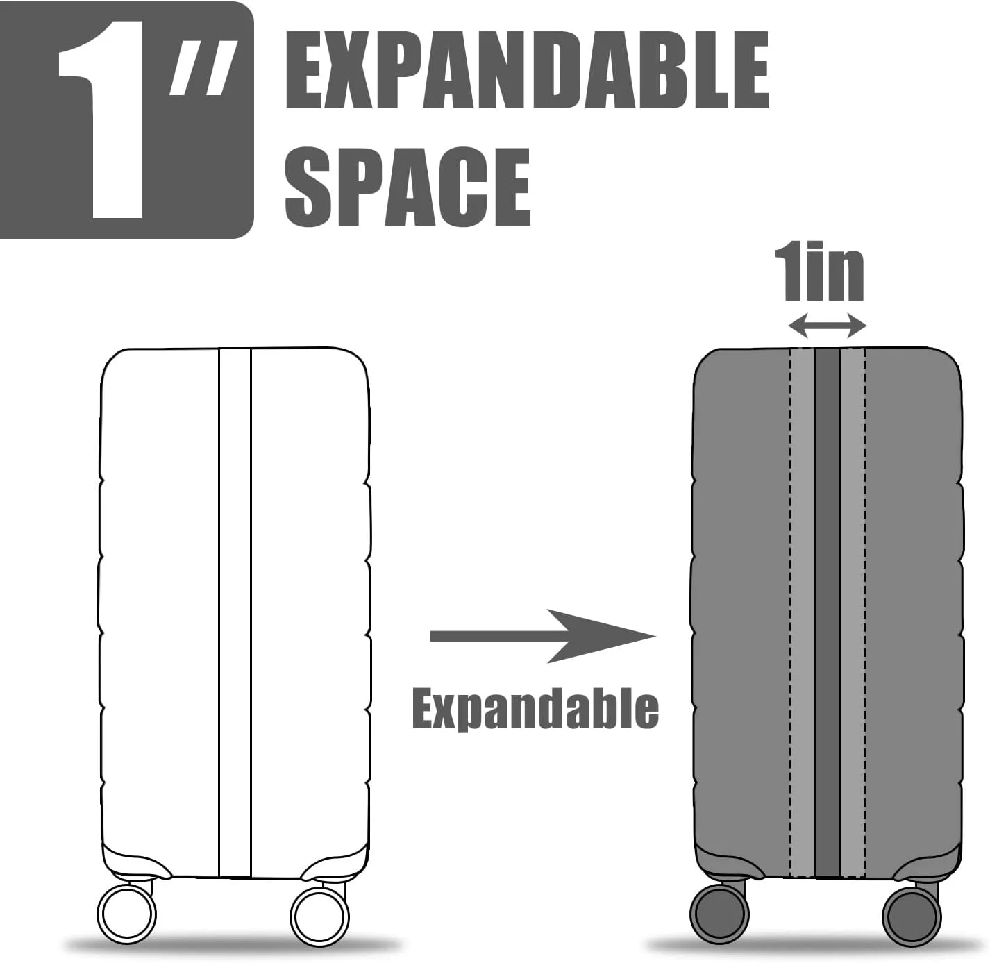 Fancial Expandable Luggage with Spinner Wheels, Gray, Carry-On 20-Inch
