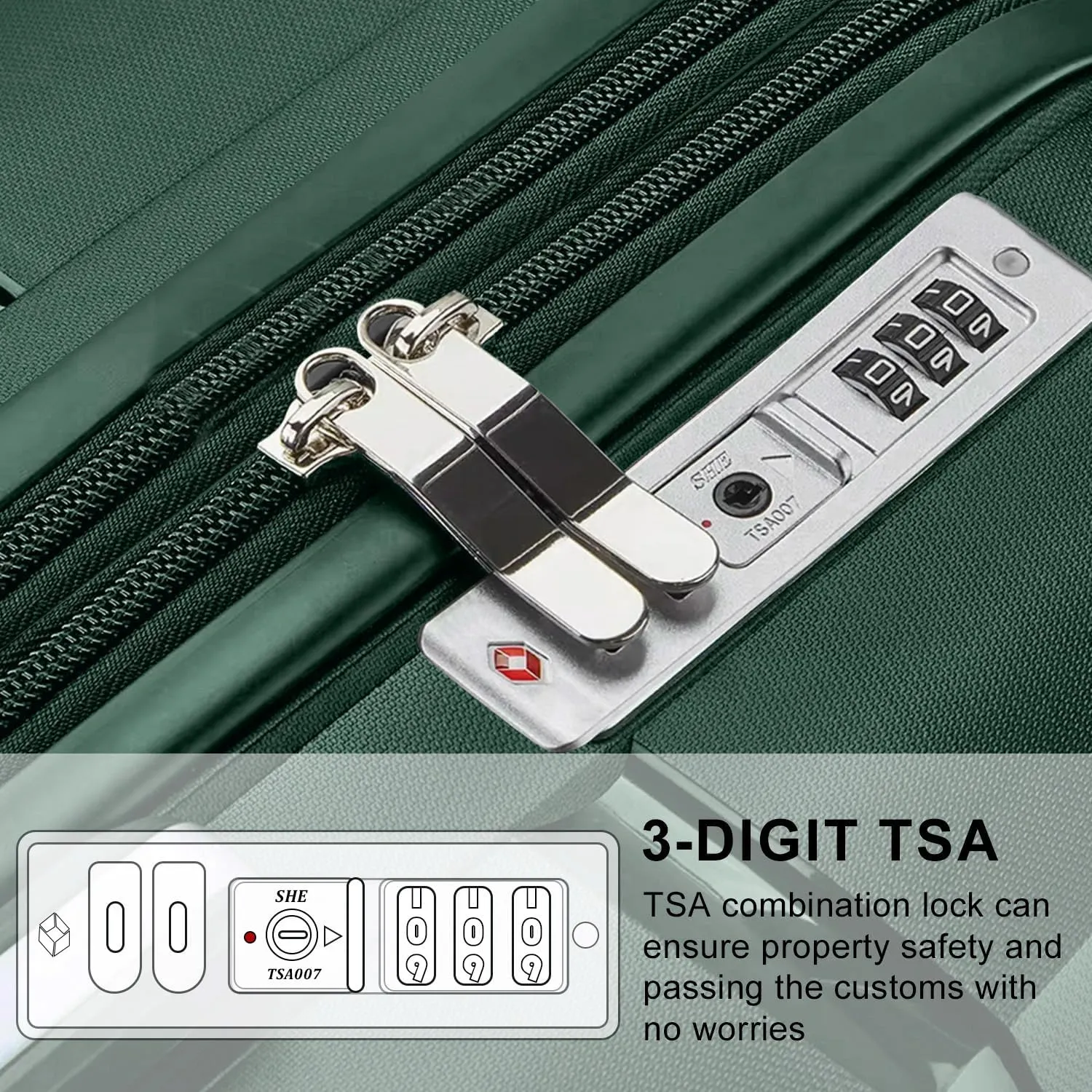 Fancial Expandable Luggage with Spinner Wheels, Green, Carry-On 20-Inch