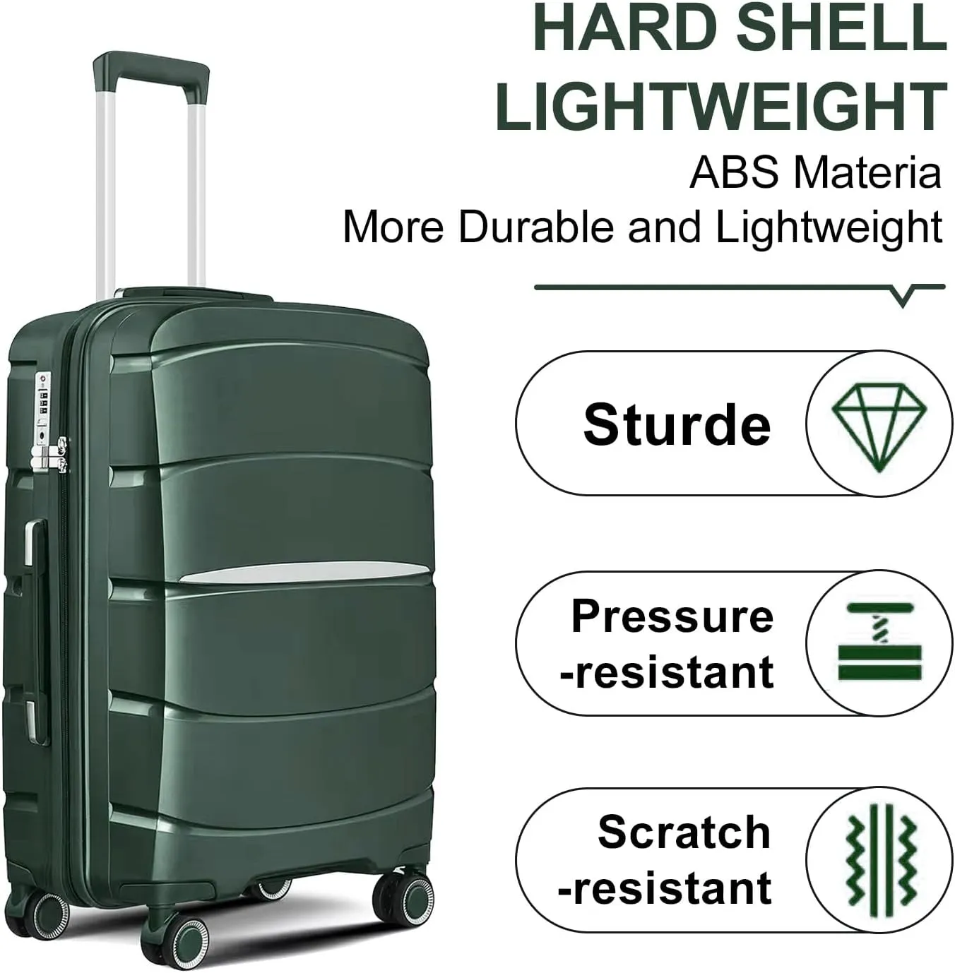 Fancial Expandable Luggage with Spinner Wheels, Green, Carry-On 20-Inch