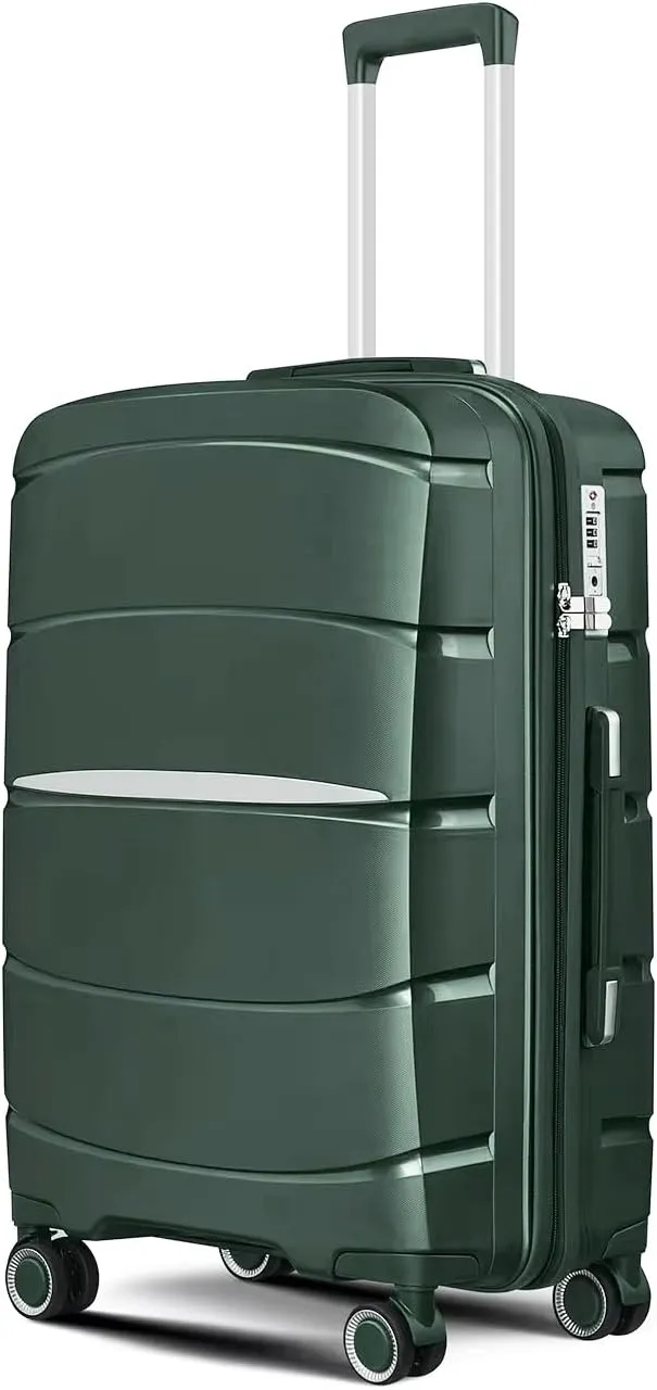 Fancial Expandable Luggage with Spinner Wheels, Green, Carry-On 20-Inch