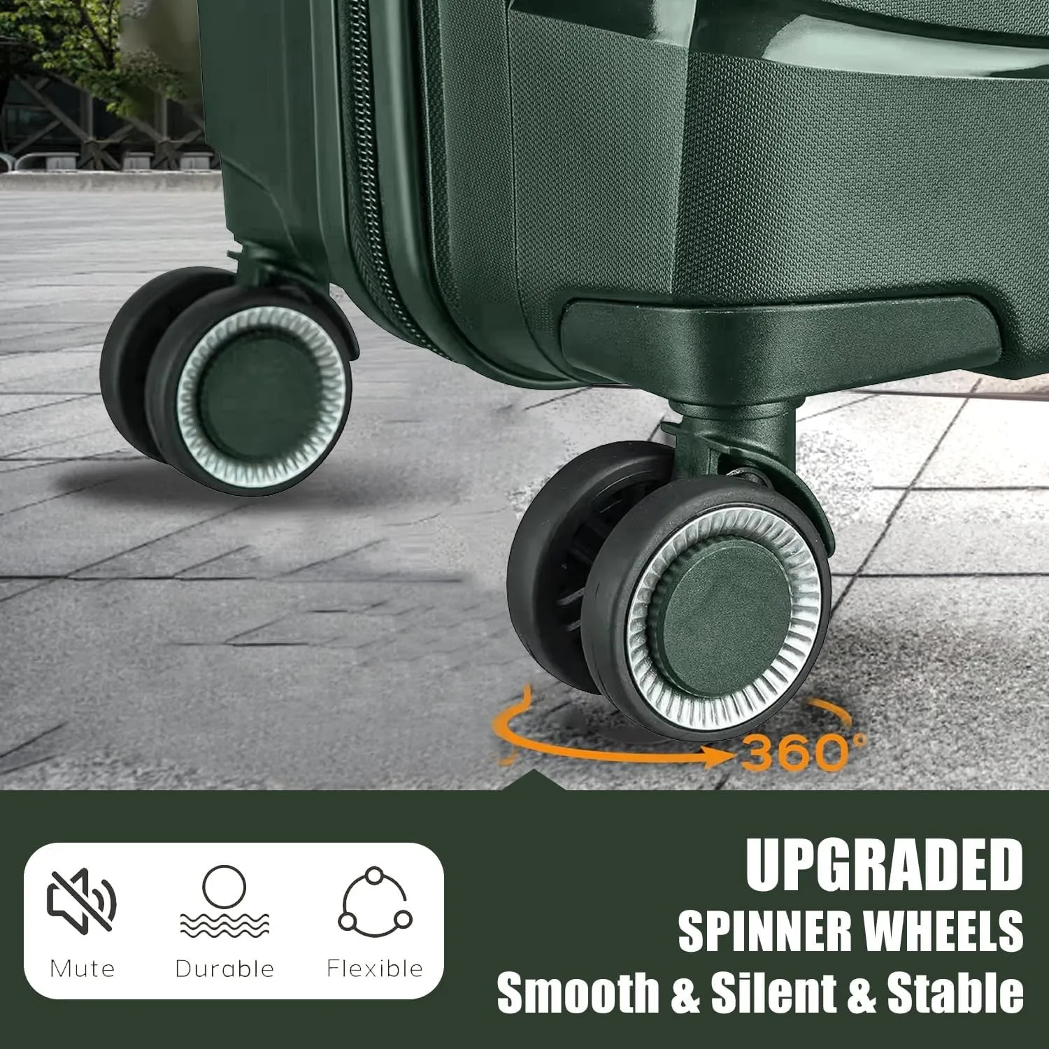 Fancial Expandable Luggage with Spinner Wheels, Green, Carry-On 20-Inch