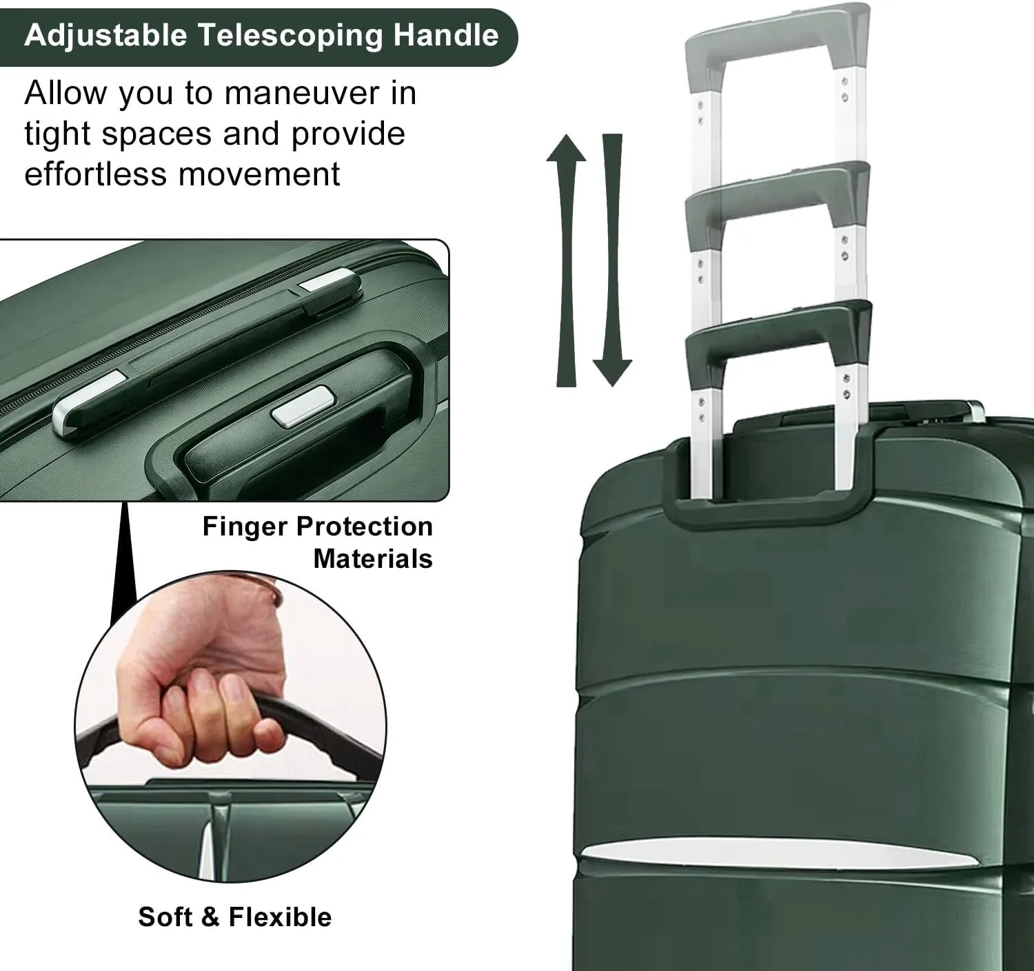 Fancial Expandable Luggage with Spinner Wheels, Green, Carry-On 20-Inch