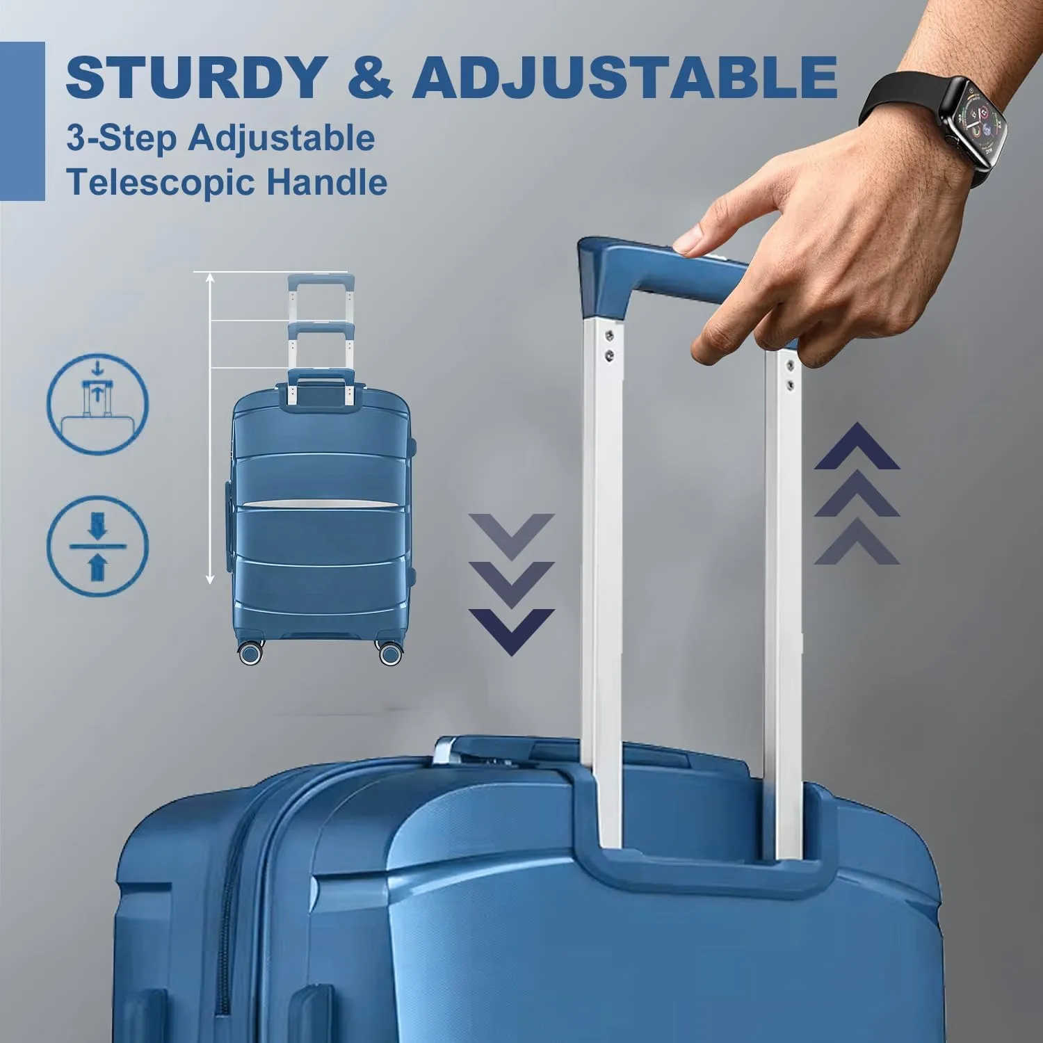 Fancial Expandable Luggage with Spinner Wheels, Ice Blue, Carry-On 20-Inch