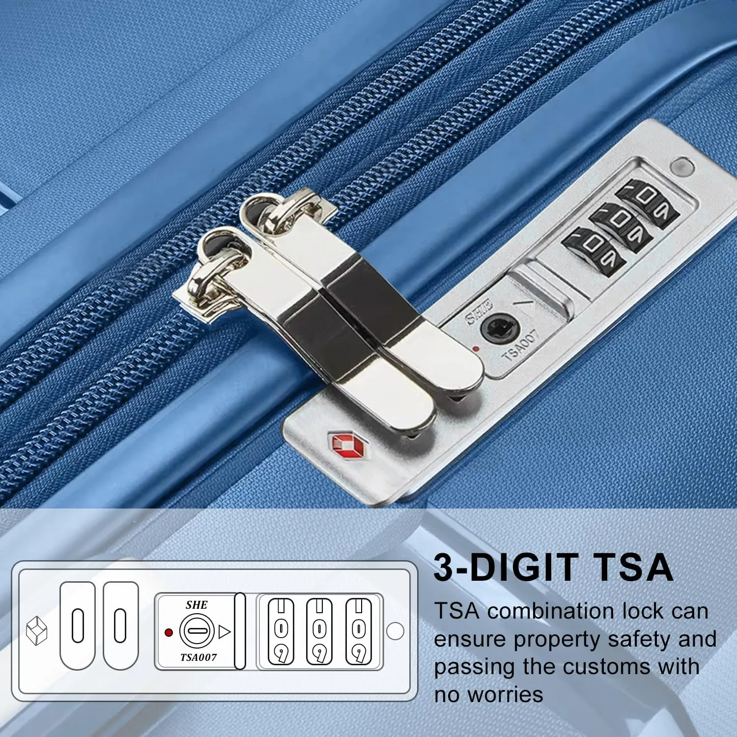 Fancial Expandable Luggage with Spinner Wheels, Ice Blue, Carry-On 20-Inch