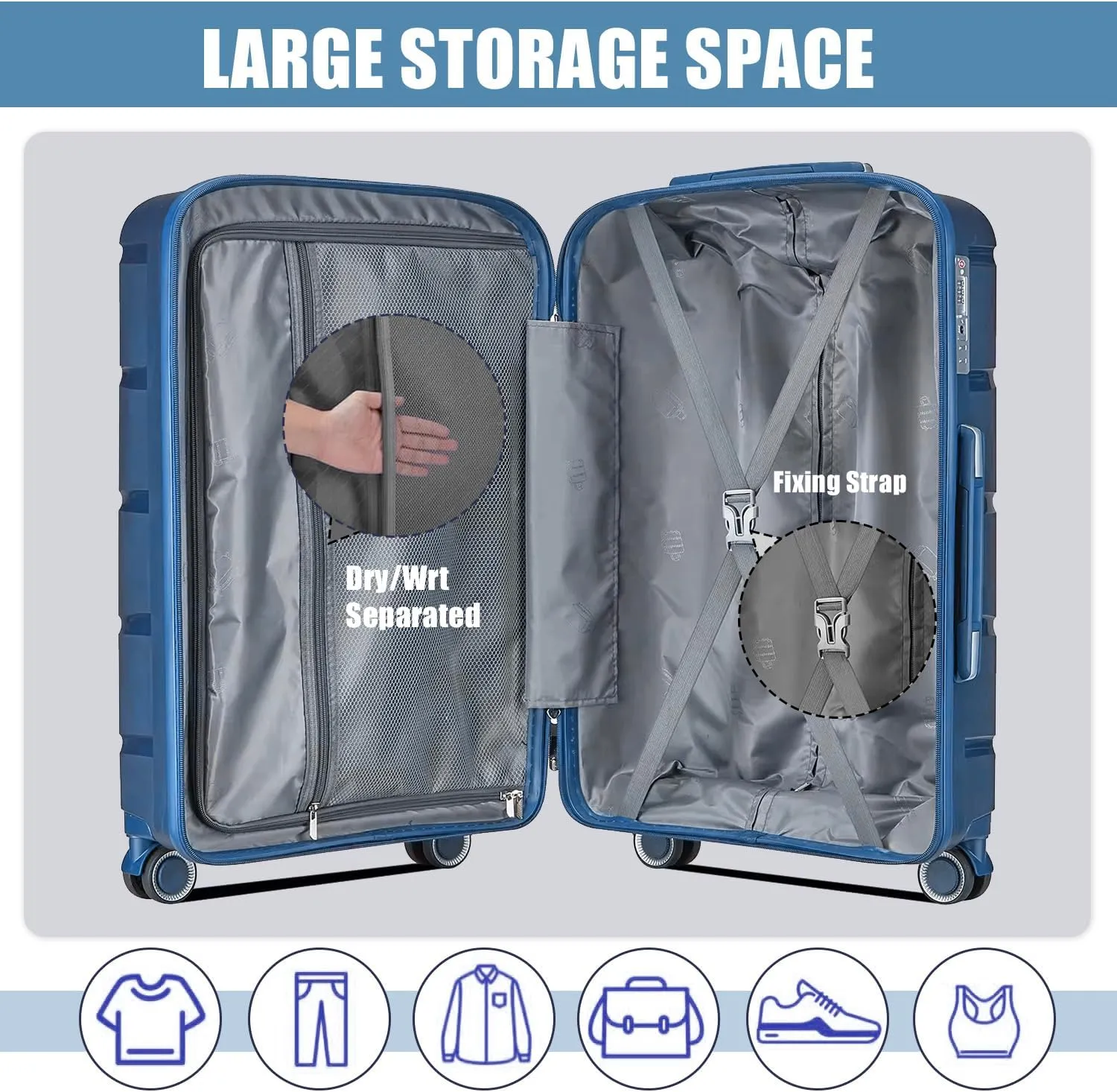 Fancial Expandable Luggage with Spinner Wheels, Ice Blue, Carry-On 20-Inch