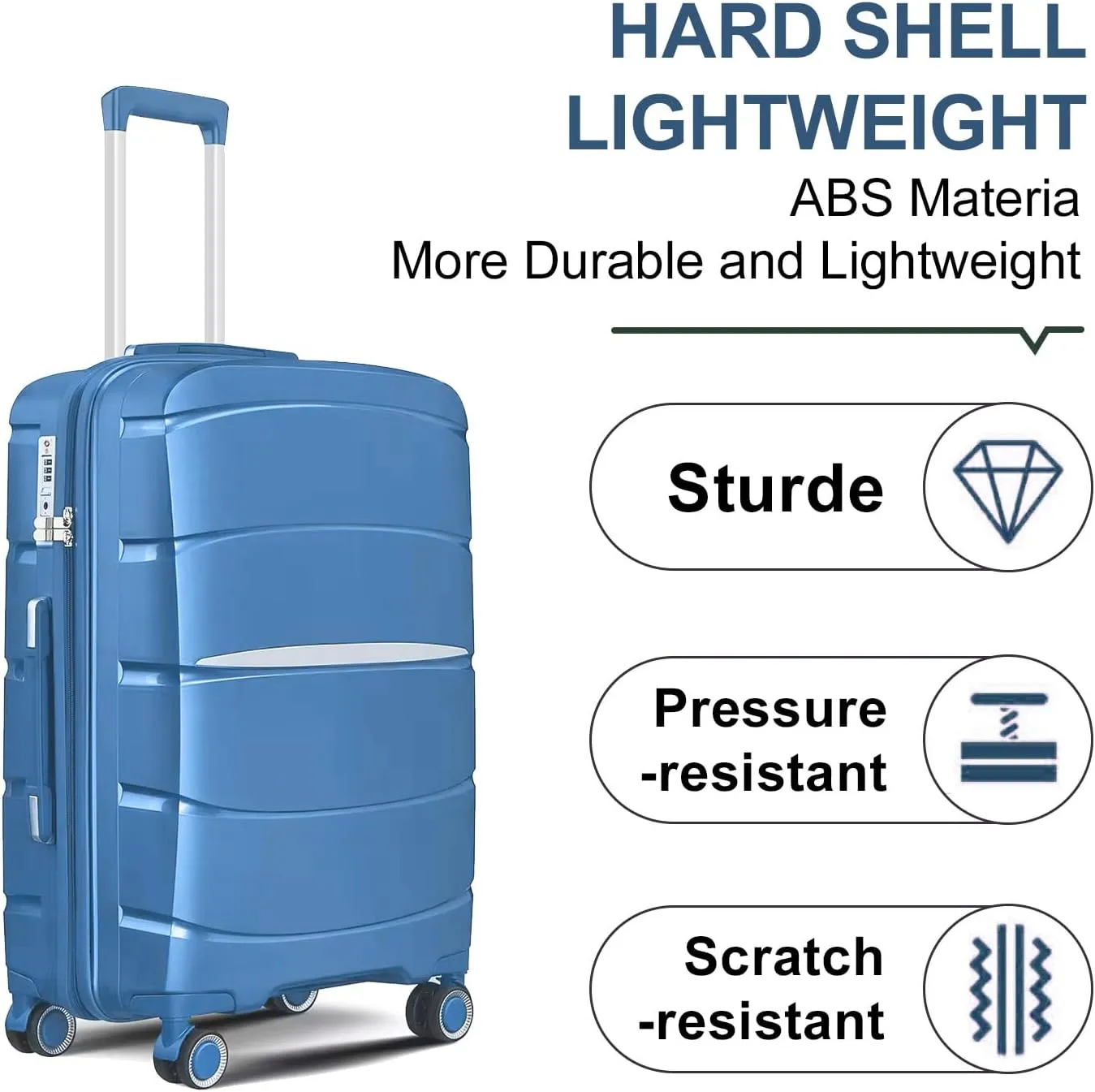 Fancial Expandable Luggage with Spinner Wheels, Ice Blue, Carry-On 20-Inch