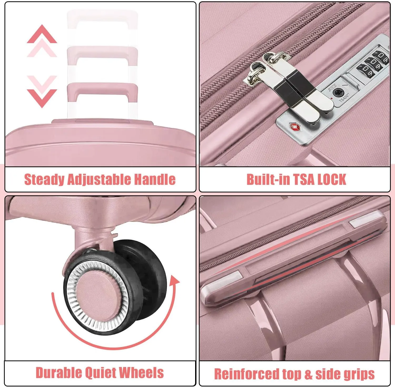 Fancial Expandable Luggage with Spinner Wheels, Pink, Carry-On 20-Inch