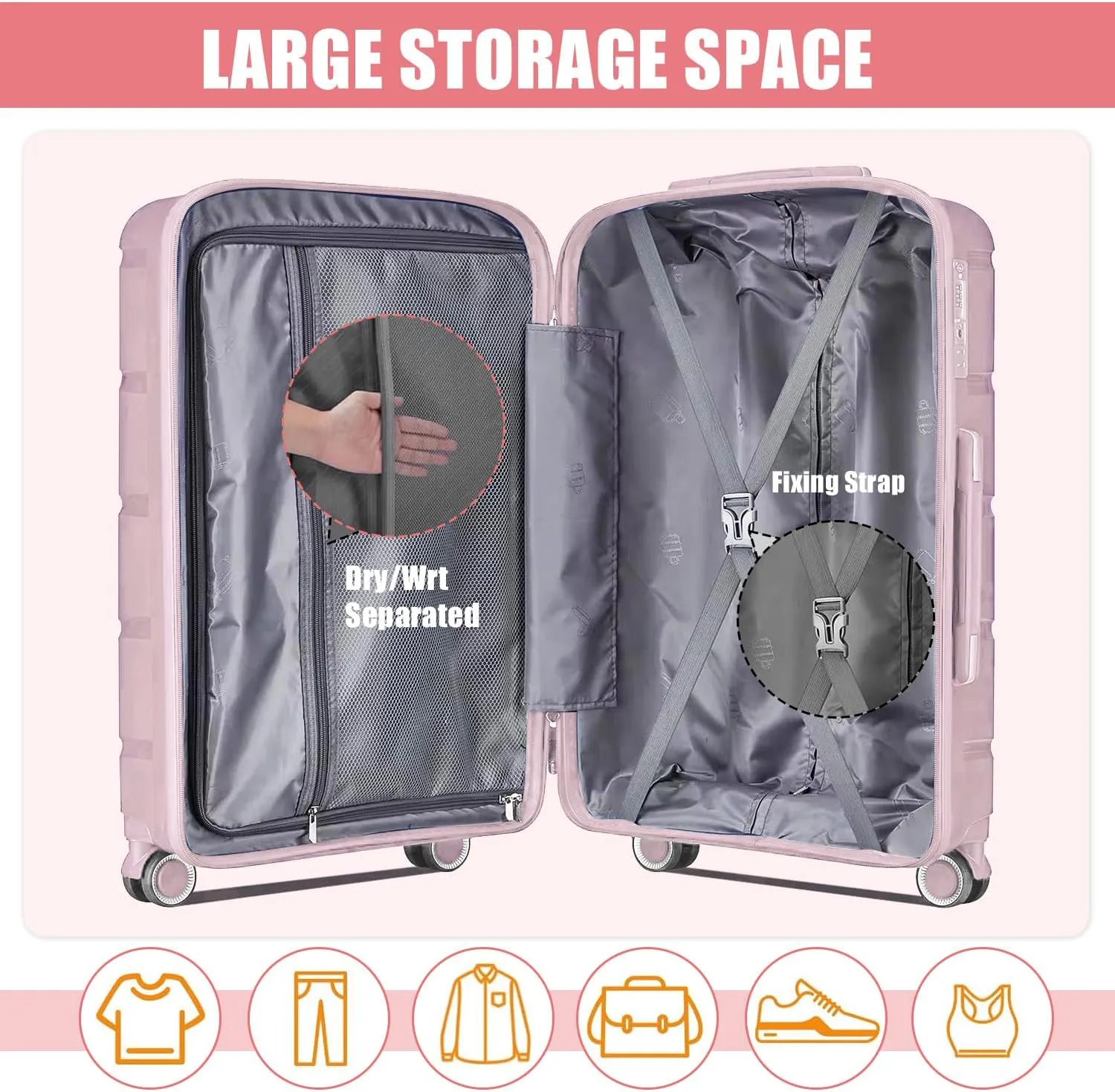 Fancial Expandable Luggage with Spinner Wheels, Pink, Carry-On 20-Inch