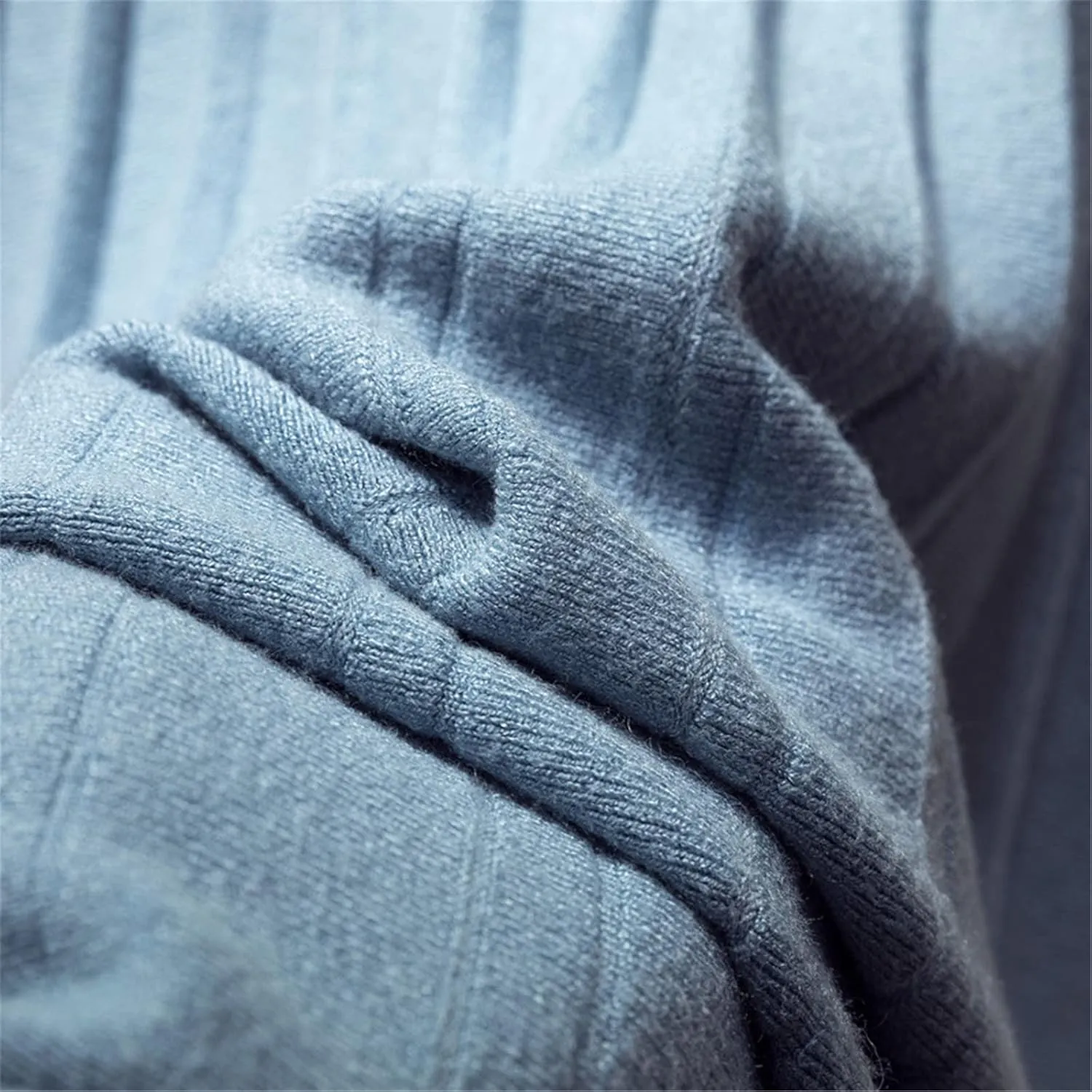 Fashion Autumn Winter Knitted Midi Long Pleated Skirt Women Korean Style Blue Mid-Length High Waist Skirt