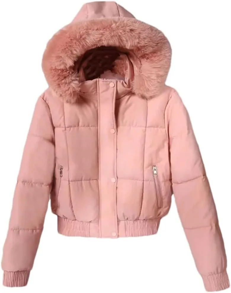 Fashion Short Parkas Women's Cotton-Padded Jacket Hooded Thicken Fur Collar Warm Coats