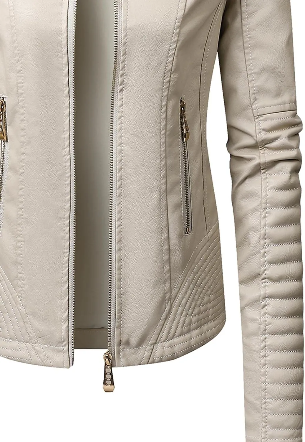 Faux Leather Jacket for Women Stand Collar Coat Short Slim Fit Jackets Zipper Outerwear Zip up Moto Bike Bomber Coats