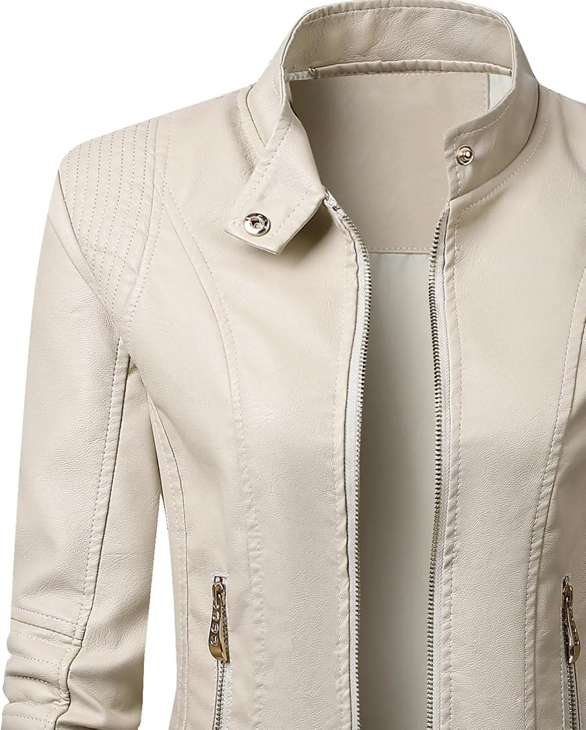 Faux Leather Jacket for Women Stand Collar Coat Short Slim Fit Jackets Zipper Outerwear Zip up Moto Bike Bomber Coats