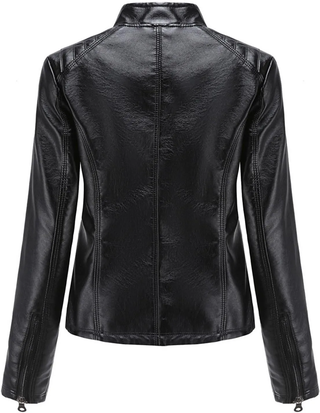Faux Leather Jackets for Women UK PU Cropped Coats Full Zipper Stand Collar Tunics Windproof Waterproof Trench Coats