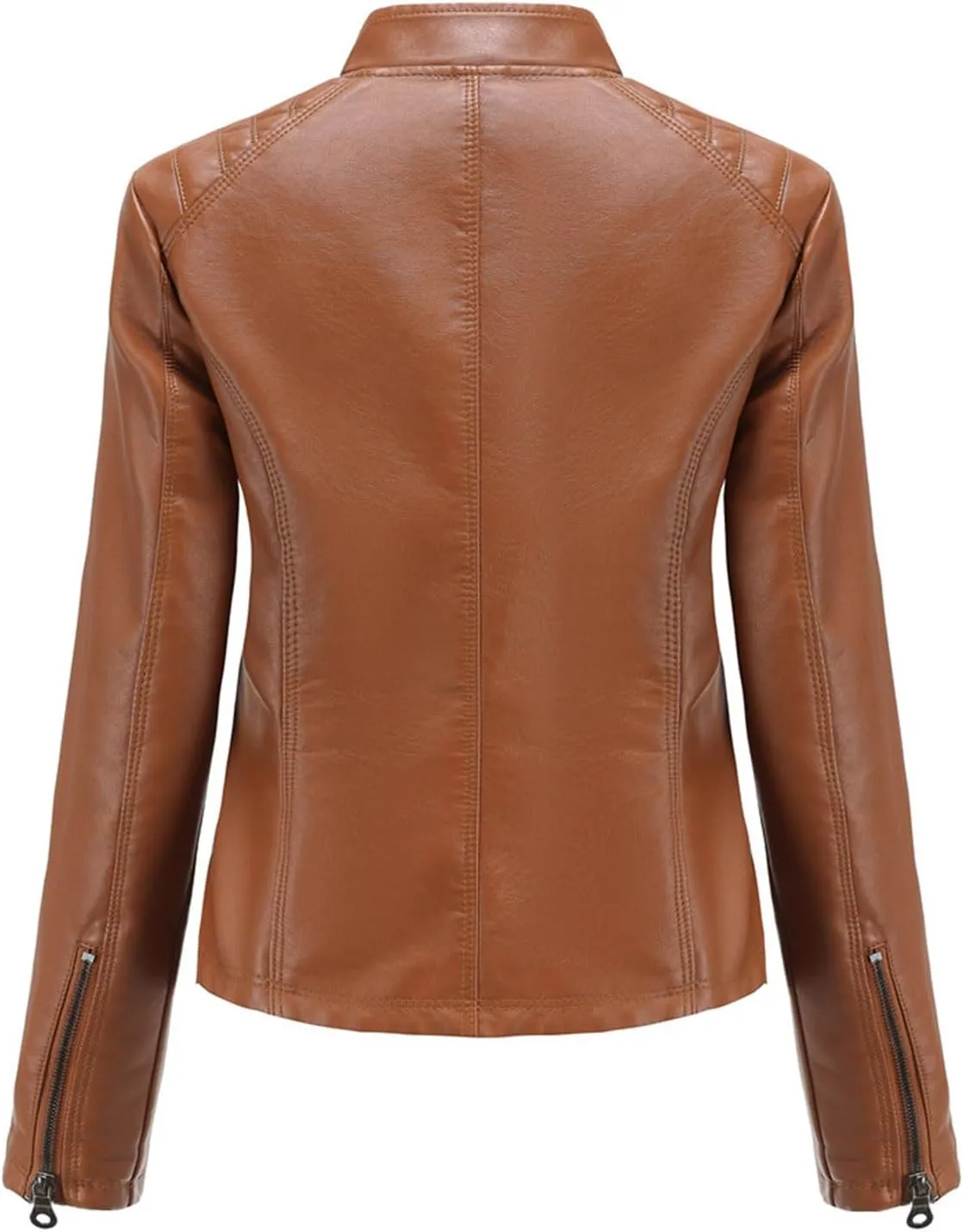 Faux Leather Jackets for Women UK PU Cropped Coats Full Zipper Stand Collar Tunics Windproof Waterproof Trench Coats