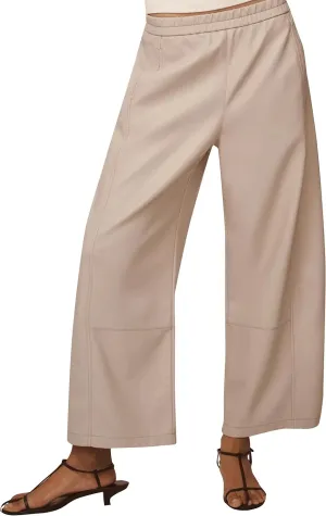 Faux Leather Pants for Women High Waist Wide Leg PU Leather Barrel Palazzo Trousers Pants with Pockets Beige XL