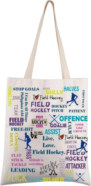 FEELMEM Field Hockey Tote Bag Field Hockey Gift Field Hockey Player Shoulder Bag Hockey Team Gifts