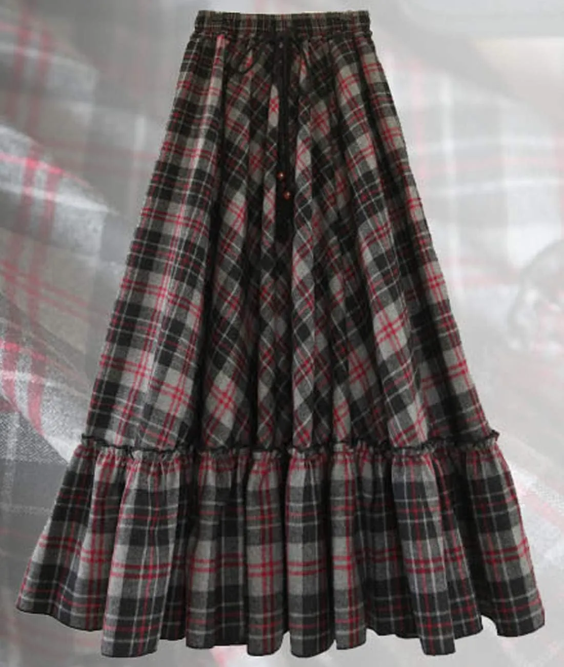 Femiserah Women's Elastic Waist A Line Long Maxi Plaid Wool Skirt Vintage Wool Skirt