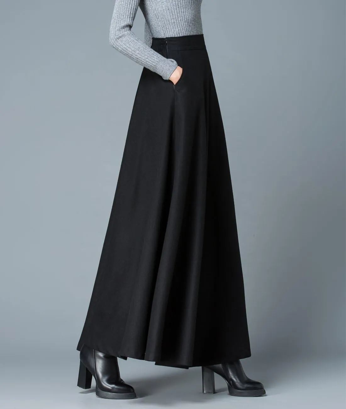Femiserah Women's Long Maxi Woolen A Line Skirt Autumn Winter Plaid Skirt