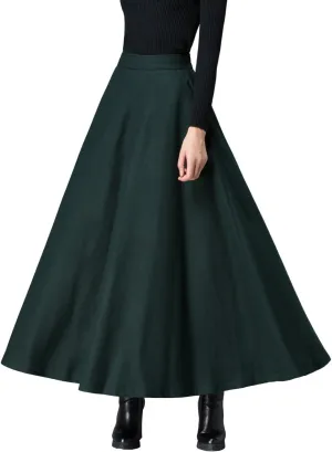 Femiserah Women's Long Maxi Woolen A Line Skirt Autumn Winter Plaid Skirt