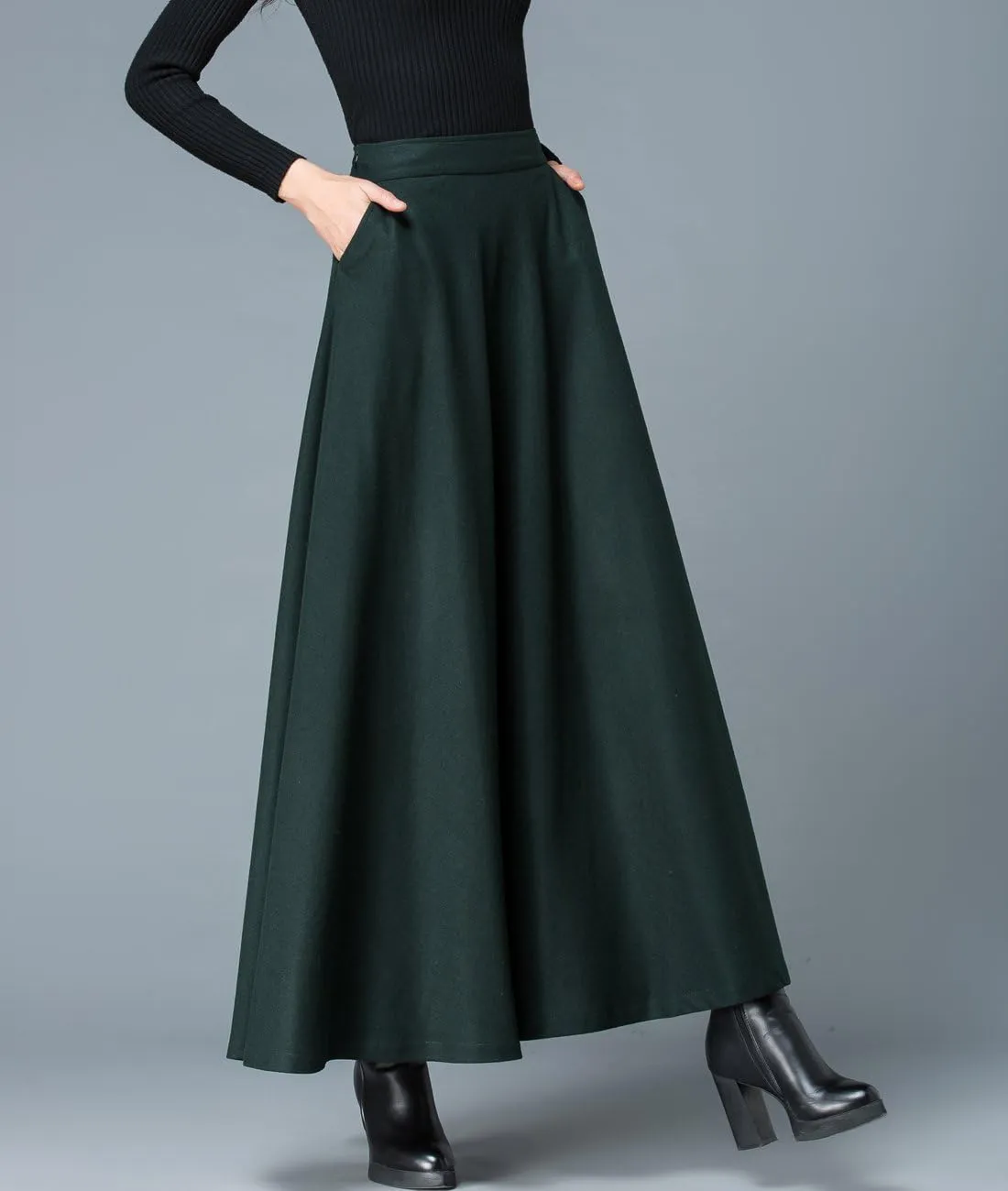 Femiserah Women's Long Maxi Woolen A Line Skirt Autumn Winter Plaid Skirt