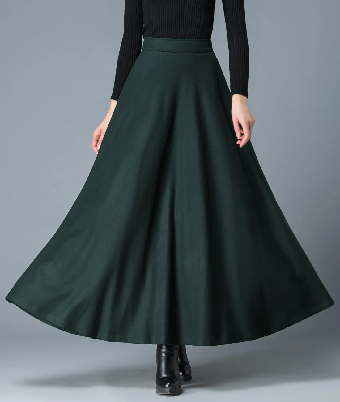 Femiserah Women's Long Maxi Woolen A Line Skirt Autumn Winter Plaid Skirt