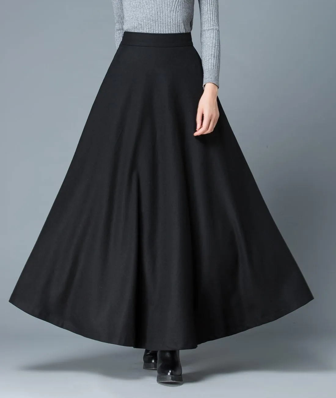 Femiserah Women's Long Maxi Woolen A Line Skirt Autumn Winter Plaid Skirt