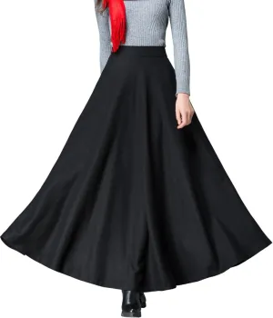 Femiserah Women's Long Maxi Woolen A Line Skirt Autumn Winter Plaid Skirt