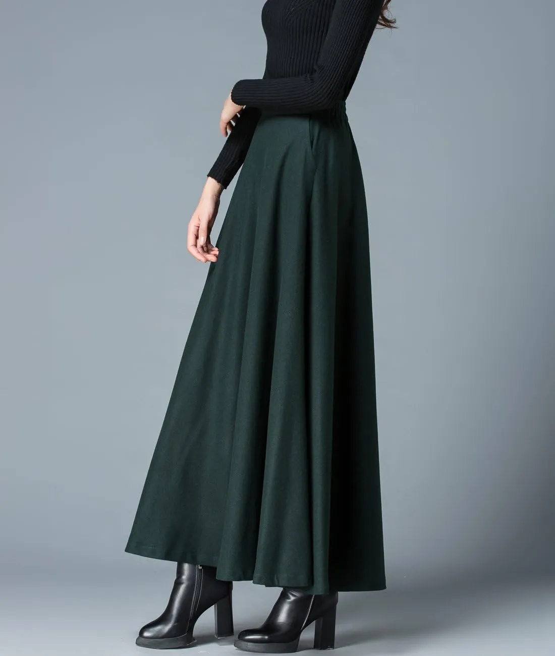 Femiserah Women's Long Maxi Woolen A Line Skirt Autumn Winter Plaid Skirt
