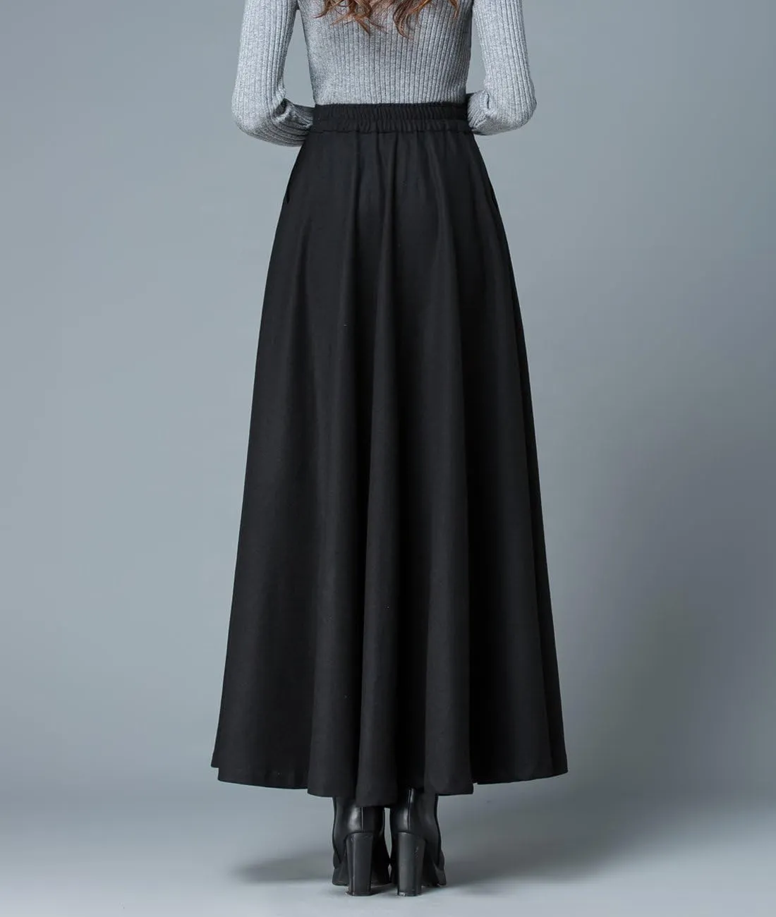 Femiserah Women's Long Maxi Woolen A Line Skirt Autumn Winter Plaid Skirt