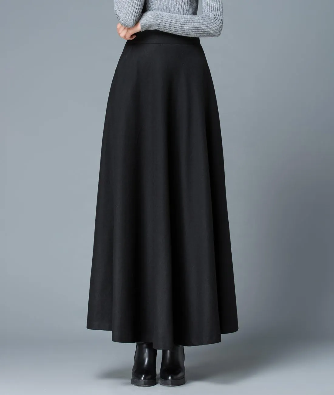 Femiserah Women's Long Maxi Woolen A Line Skirt Autumn Winter Plaid Skirt