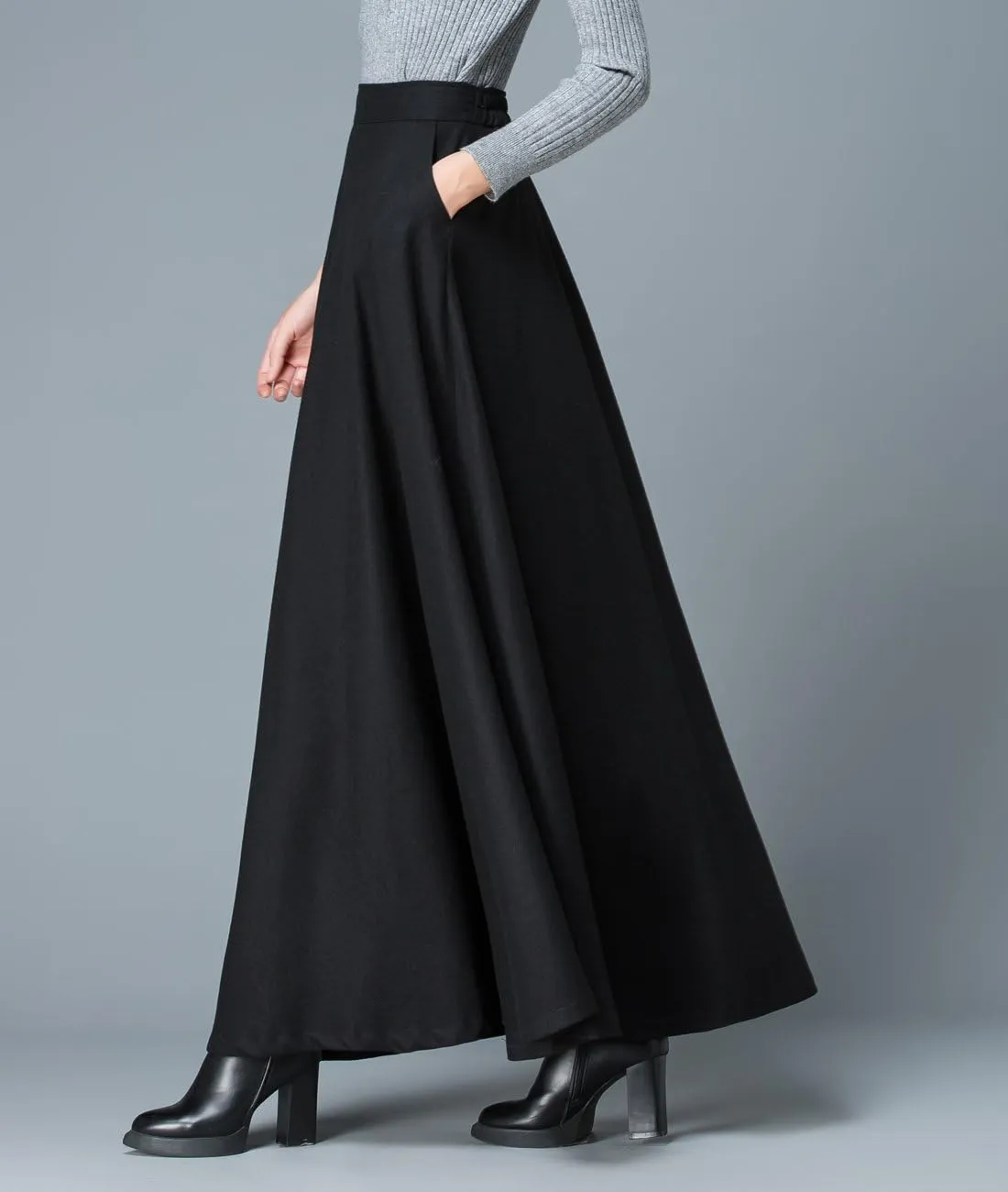 Femiserah Women's Long Maxi Woolen A Line Skirt Autumn Winter Plaid Skirt