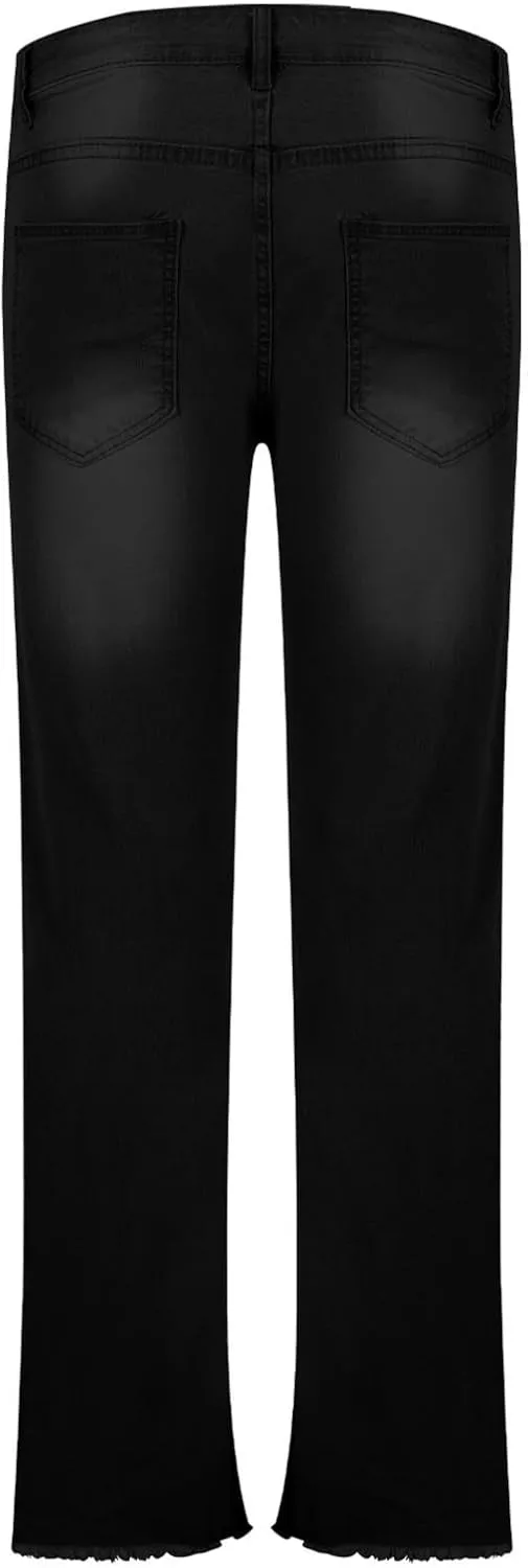Finelylove Jeans for Men Stretch Fit Low Rise Bootcut Jeans Slim Fit Wash Denim Pants Fashion Streetwear Trousers