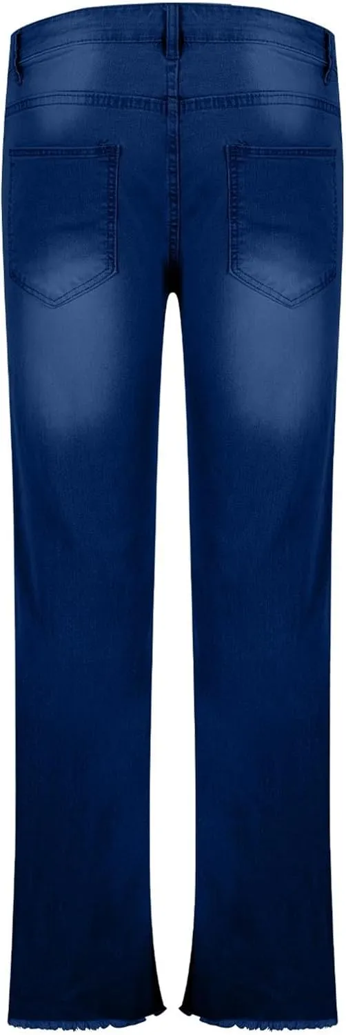Finelylove Jeans for Men Stretch Fit Low Rise Bootcut Jeans Slim Fit Wash Denim Pants Fashion Streetwear Trousers