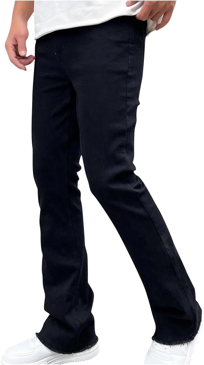 Finelylove Jeans for Men Stretch Fit Low Rise Bootcut Jeans Slim Fit Wash Denim Pants Fashion Streetwear Trousers