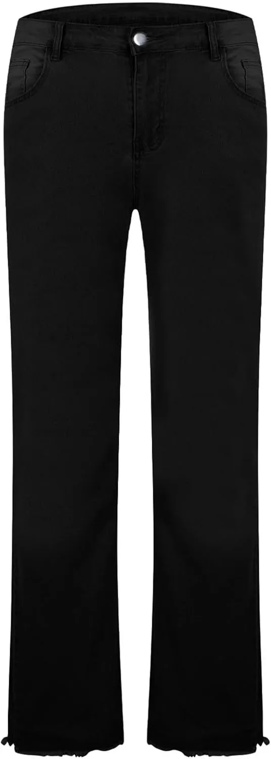 Finelylove Jeans for Men Stretch Fit Low Rise Bootcut Jeans Slim Fit Wash Denim Pants Fashion Streetwear Trousers