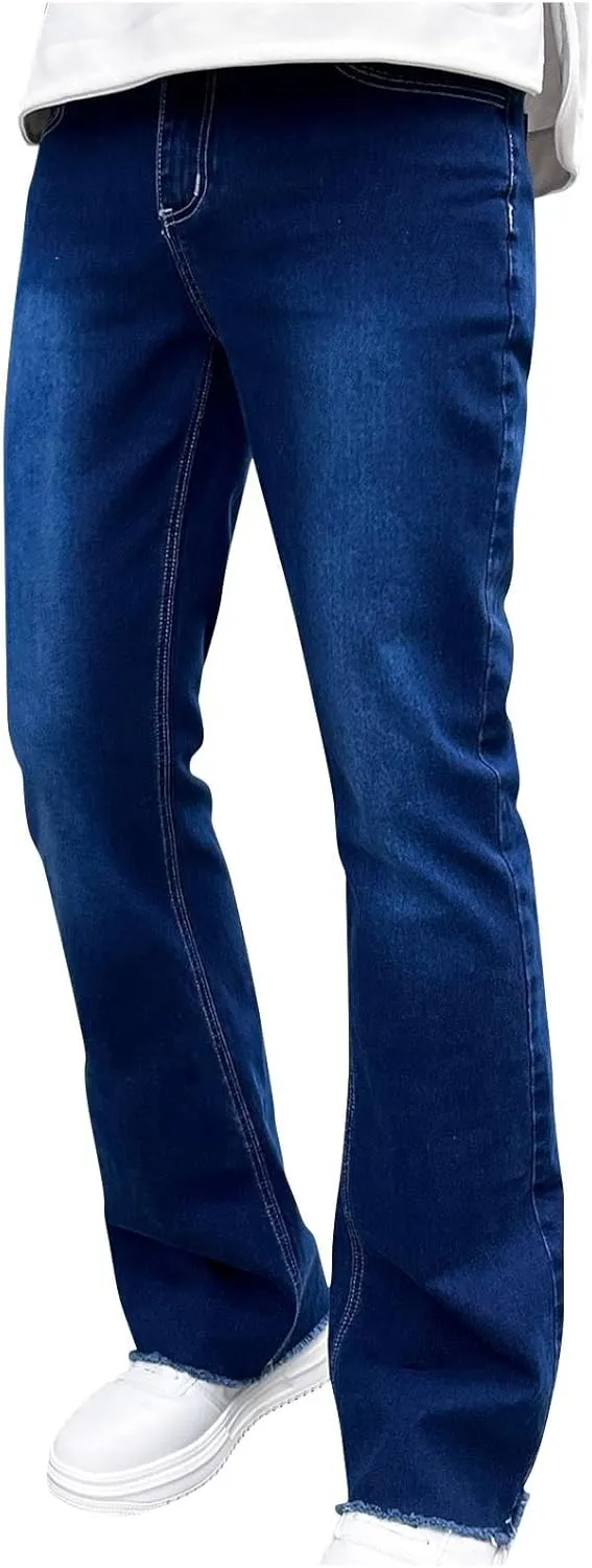 Finelylove Jeans for Men Stretch Fit Low Rise Bootcut Jeans Slim Fit Wash Denim Pants Fashion Streetwear Trousers